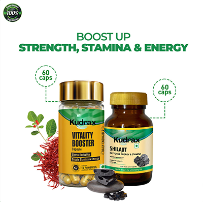 Kudrax® Vitality Booster Capsule (60 Caps) + Shilajit (60 Caps